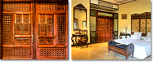 Balinese bedroom with carved screen