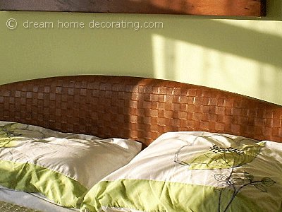 bedroom in lime, terracotta and white